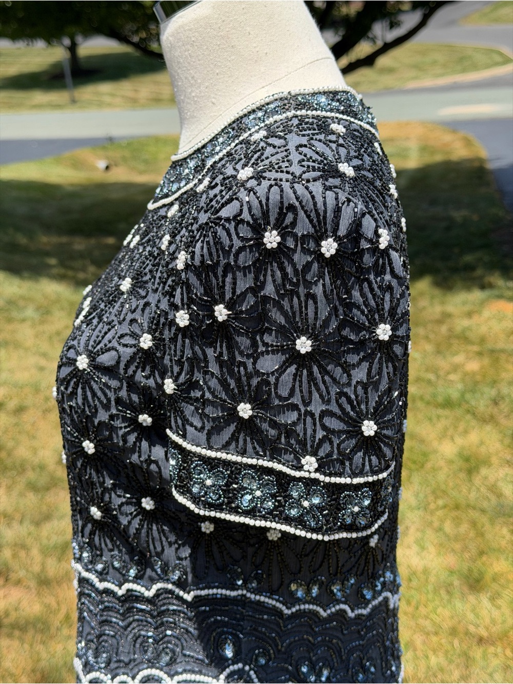 Vintage Adrianna Papell Evening Silk Beaded Pearl Sequin Art Deco Gatsby Top - Picture 8 of 15
